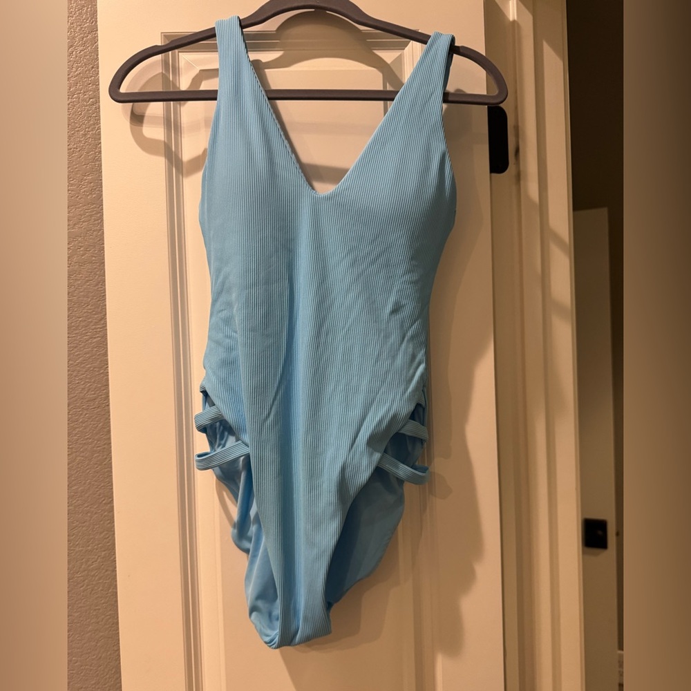 BECCA Light Blue Ribbed One-Piece Swimsuit